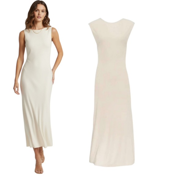NWT Aya Muse Midi Dress Jersey Knit Off White Size 8 (L)